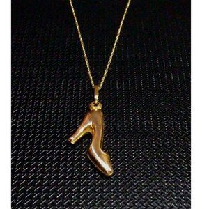Solid 10k Yellow Gold  Figural High Heel Charm Pendant Necklace 18.5"